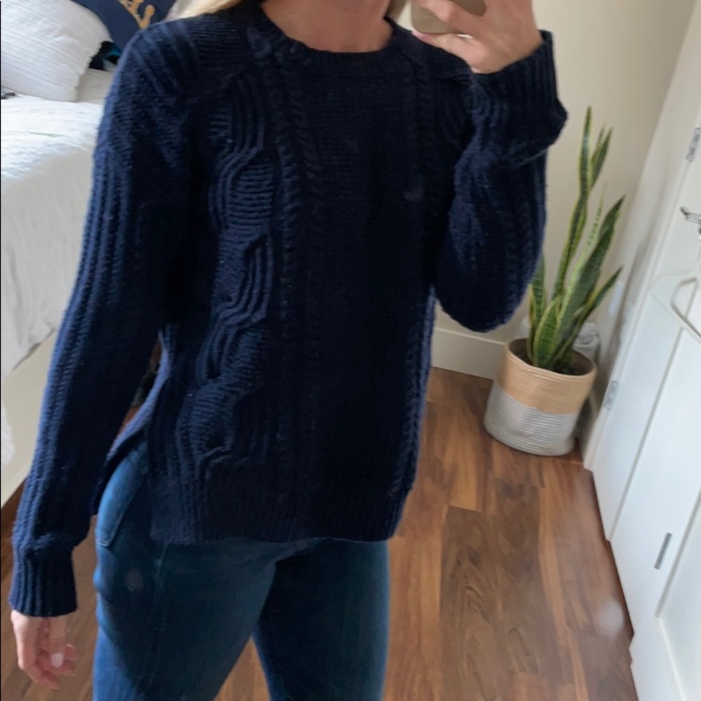 Navy cable knit wool sweater